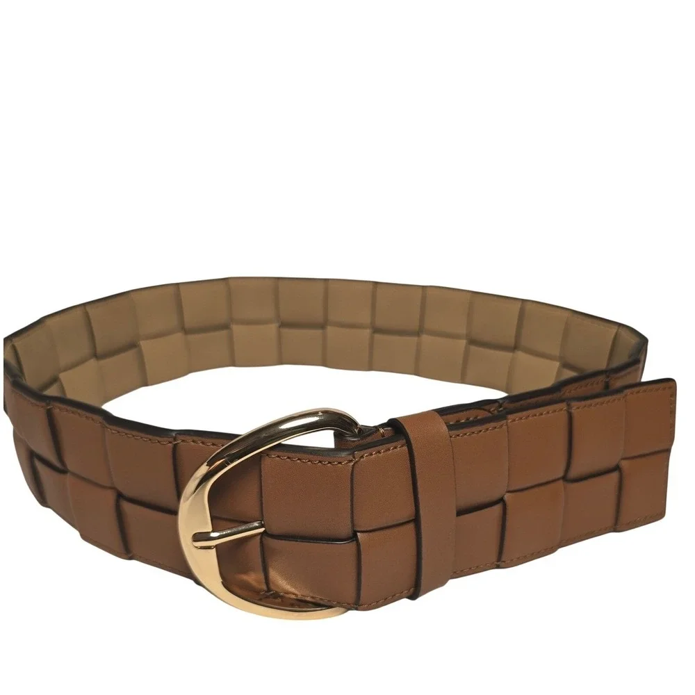 Michael Kors Belt Woven Genuine Leather Women's Small Medium Gold Buckle